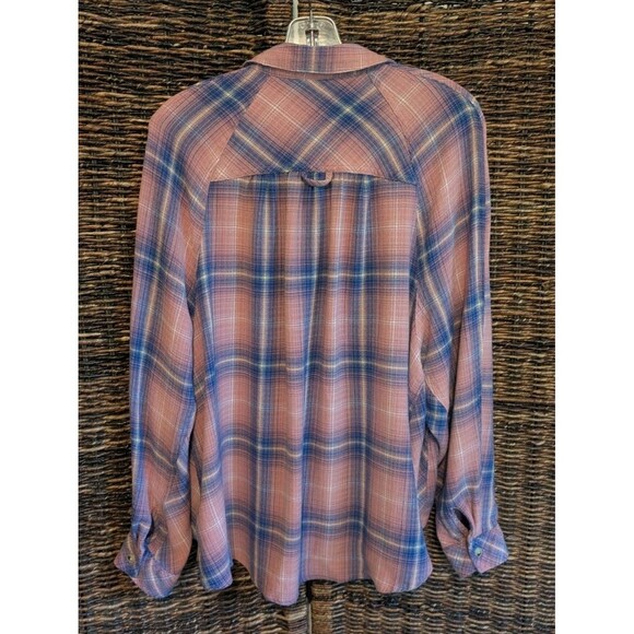 BDG Plaid Keanu Button Up Flannel Shirt Women's Medium Pink Blue Oversized Boho - Picture 2 of 7
